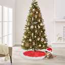 24 Inch Faux Fur Christmas Tree Skirt Soft Plush Tree Mat Thick Red Velvet and White Plush Tree Skirts Christmas Decorations Fluffy Tree Skirts Xmas Holiday Party Indoor Decorations, Red