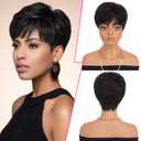 PEACOCO Pixie Cut Wigs Human Hair Short Wigs for Black Women Natural Straight Glueless Pixie Wig with Bangs Layered Virgin Short Wigs for Women 1B (244)