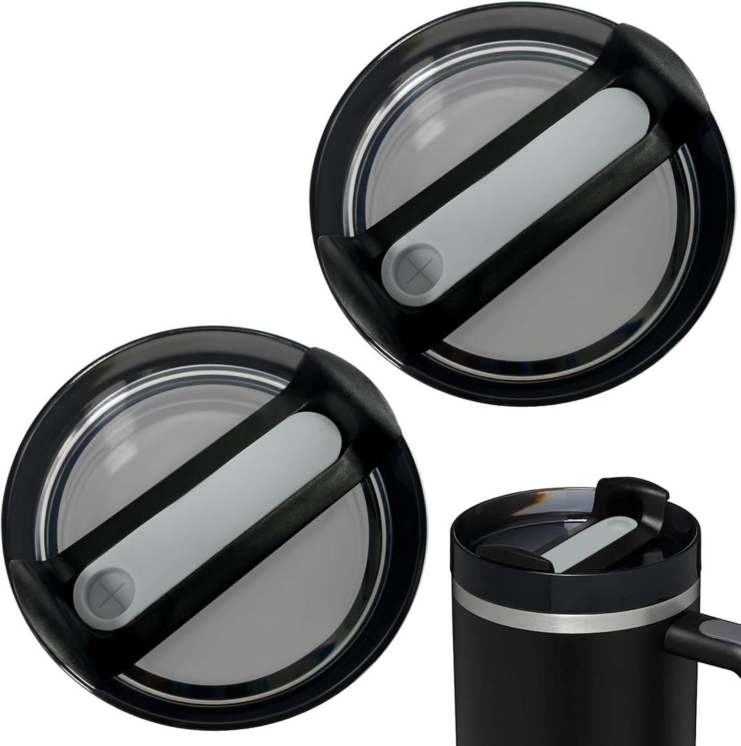 40 OZ Tumbler Lids Fit for Stanley Cup, Replacement Lids Fit for 40 OZ Stanley Adventure Quencher Travel Tumbler, Spill Proof Tumbler Cover for Stanley Cup Accessories (2 Pack, Black)