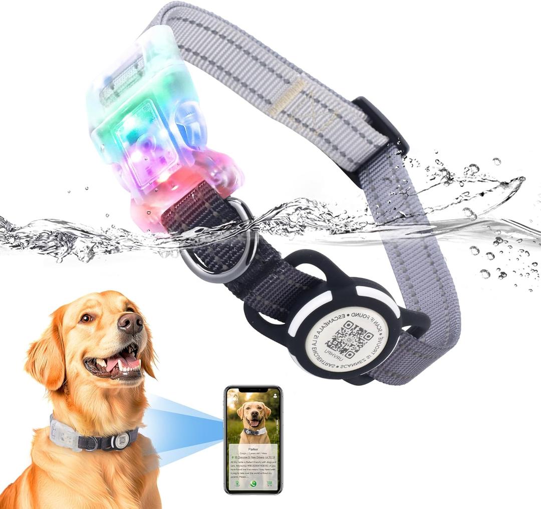 LED Smart QR Code Dog Collar - Lost at Night Collar Showing Details of Owner and pet - Durable, Adjustable, Soft - Rose red Suitable for Small, Medium and Large Dogs (Gray)