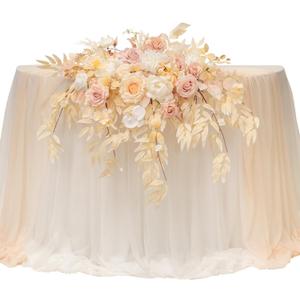 TINGE TIME Artificial Sweetheart Flower Swag with Tablecloth and Table Runner, Pack of 3 Floral Arrangement for Wedding Sweetheart Table Centerpiece Decoration (Champagne&Pink)