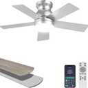 Ohniyou 32'' Silver Low Profile Ceiling Fan with Lights, Remote/APP Control