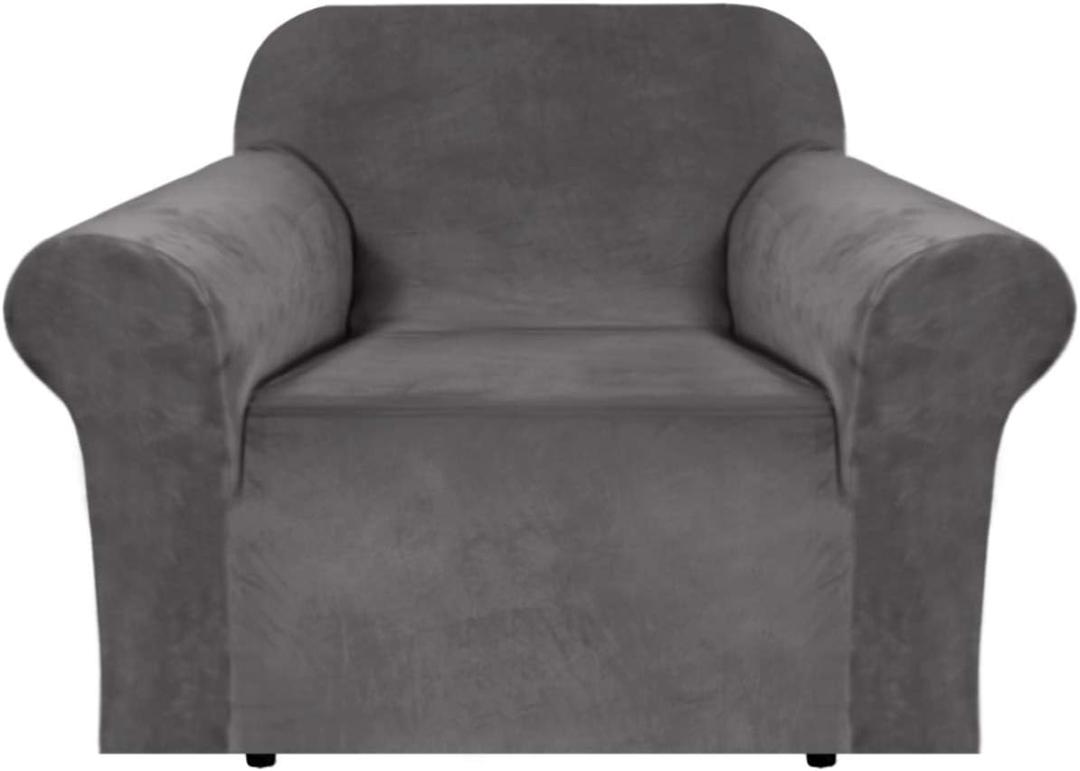 H.VERSAILTEX Stretch Velvet Armchair Cover Couch Covers 1 Cushion Chair Slipcover for Living Room Furniture Cover Crafted from Thick Comfy Rich Velour (Chair 31"-49", Gray)