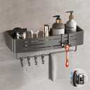 Voldra Corner Shower Caddy Suction Cup, 2 Pack Corner Shower Shelves No Drilling, Aluminum Upgrade Suction Cup Shower Organizer with Towel Bar & Hooks Removable Bathroom Storage Rack(Gray)