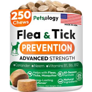Flea and Tick Prevention for Dogs Pills - 250 Soft Chews - Natural Dog Flea & Tick Control - Oral Defense Treatment for Dogs Supplement - Vet Formulated Chews - All Breeds & Ages - Made in USA EXP 08/2028