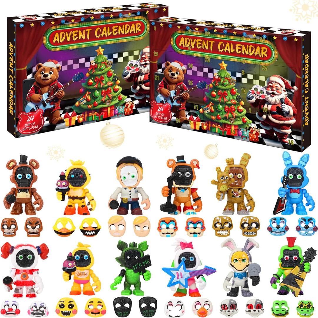 2025 Christmas Advent Calendar Horror Game Action Figures Toy Set, Countdown to Set for Kids, Inspired by The Five Night Figures with Masks, Movable Joints Collectible Toys for Boys