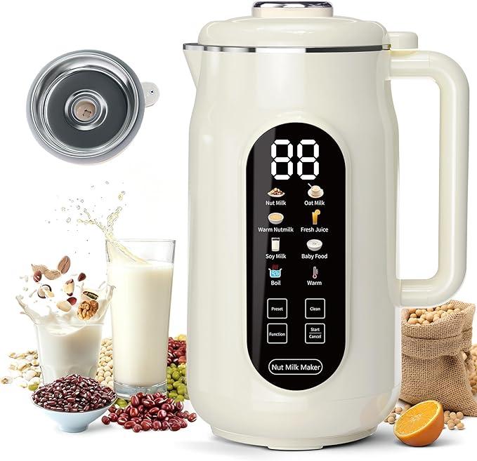 10in1 Nut Milk Maker Machine, 42oz Automatic Nut Milk Maker with LED Touch Screen, SelfCleaning, 12H Delay Start, Keep Warm, Automatic for Soy/Oat/Almond Milk, Juice,Coconut,Plant Base & Boil Water
