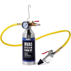 Orion Motor Tech Air Conditioner Flushing Kit, High Performance Flush Tool Set for Cleaning Car AC System with 34 oz Stainless Steel Tank 3.3 ft Nylon Hose 1/4 in Adapter, 150 psi Working Pressure