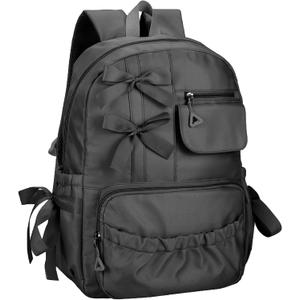 Phaoullzon Girls Backpack with Bow for School Kids Coquette Bookbag Kawaii Dance Bag (Black)