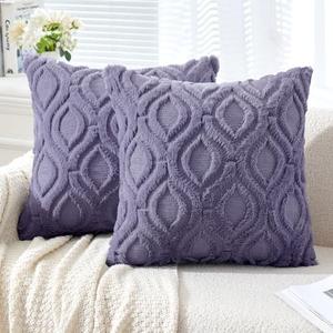 MIULEE Blue Purple Throw Pillow Covers 18x18 Inch, Soft Winter Plush Faux Wool Couch Pillow Covers Set of 2 Decorative Farmhouse Boho Throw Pillows for Sofa Living Room Bed