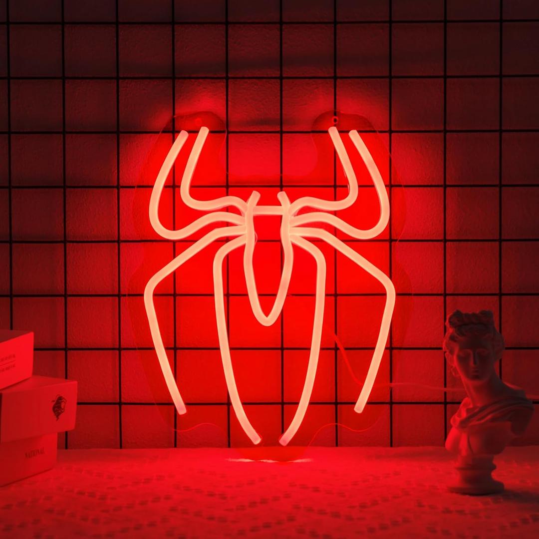 Red Spider Neon Sign LED Light for Wall Decor Dimmable Gaming Neon Sign Wall Signs 5 Brightness Adjustments USB Night Neon Light for Room Game Kids Room Man Cave Party Decor Gift (11x9in)