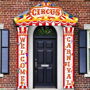 Blulu 3 Pcs Carnival Circus Porch Banner Decorations Circus Party Awning Hanging Banner Carnival Welcome Door Decorations Set for Birthday Baby Shower Party Supplies