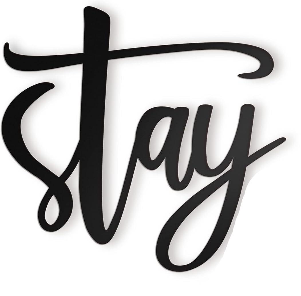 Vivegate Stay Awhile Metal Wall Art Sign - 2 Pieces Black Stay Wall signs for Home Wall Decor Entryway Wall Decor (Large - 33"X15") (44.5X28 cm)