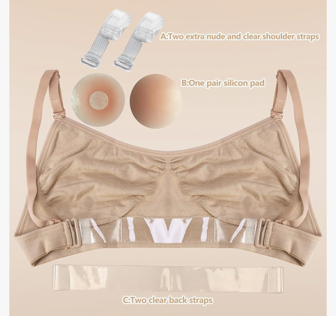 iMucci Clear Strap Bra Professional Dance Bra NO Sponge Invisible Ballet Bras, Size S