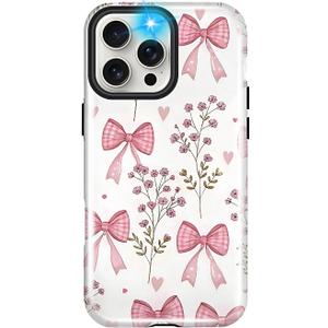 SOGCASE Girls Cute Case for iPhone 16 Pro Max, Bow Flower Women Phone Cases | Dual-Layer Shockproof Protection