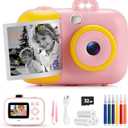 Instant Camera for Kids with Print Paper, 1080P HD Kids Camera Instant Print with 32GB SD Card, Girls Toys for Ages 5-7, Birthday Gifts for 5 6 7 8 9 Year Old Girls (Pink)