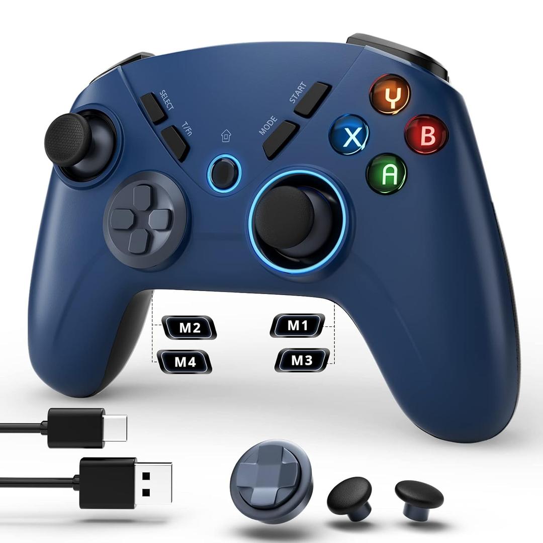 Multi-Platform PC Wireless Controller, Bluetooth Gaming Controller, Compatible with Windows, iPad, Steam, Luna, Laptop, Tablet, and Smart TV, with Double Shock, Macro Keys, Turbo Button, LED Backlight