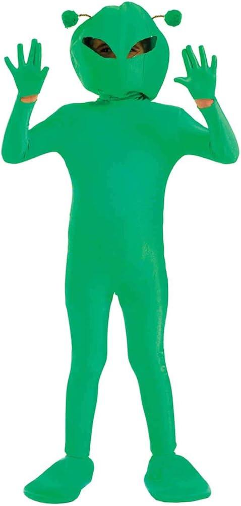 fun shack Kids Alien Costume, Green Alien Outfit for Boys and Girls, Halloween Dress-Up for Kids L 