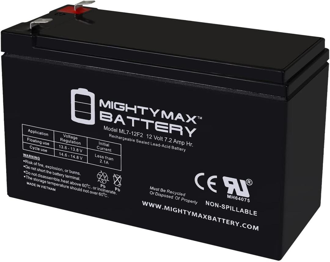Mighty Max Battery ML7-12F2 - 12 Volt 7 AH, F2 Terminal, Rechargeable SLA AGM Battery