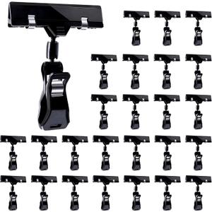Mlici Sign Clips for Display, 26 Pack Plastic Sign Holder Clips for Retail, Double Sided Swivel Price Label Holder Clips, Rotatable Merchandising Pop Clips for Home Office Retail Store Display, Black