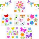 6 Sheets Spring Window Gel Clings Flowers Butterflies Bee Beetle Bird Double Side Window Jelly Stickers Decals Decorations for Bedroom Home Office School Holiday Party Gift