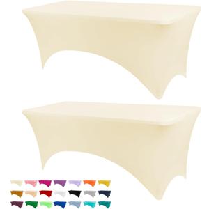 BDDC Table Covers for 6 Foot Tables, 2 Pack Ivory Washable and Wrinkle Resistant Stretch Tablecloths Rectangle 6ft for Events, Wedding, Banquets, Parties