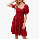 DBFBDTU Womens Midi Dress Solid Color Square Neck Short Sleeve Chiffon Dress Ladies Party Evening Dresses, XL
