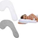 Breling 2 Pcs Side Sleeper Pillowcase Curved Pillowcase Extends Product Life of Pillow for Protective Pillows with Zipper Against Stains Enclosure Removable Washable Cover, White Gray, No Pillow Core (21.5 x 14 x 5 inches)