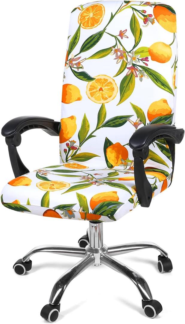 Smiry Stretch Printed Office Computer Chair Covers, Universal Desk Rotating Chair Slipcovers Removable Washable, Soft Fit Anti-Dust Spandex Protector Cover with Zipper, Yellow