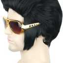 Topcosplay Men Wig and Glasses Black Short Wigs Cosplay Halloween Costumes Wig Funny Man Wigs