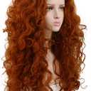 yuehong Womens Long Curly Orange Wig Red Curly Wig Heat Resistant Synthetic Fibers Fluffy Cosplay Costume Hair for Anime Party
