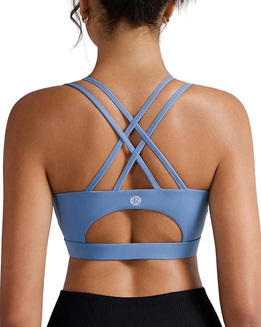 RUNNING GIRL Sports Bras for Women, Padded Sports Bra Tank Top Sexy Crisscross Back High Impact Longline Workout Yoga Bra (Medium, Ink Blue)