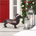 Glitzhome 21.93" L Wooden Metal Dachshund Standing Front Door Porch Sign Christmas Welcome Sign Outdoor Indoor Welcome Joy Sign Xmas Holiday Decorations