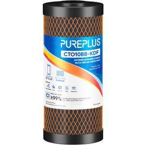 PUREPLUS 5 Micron 10" x 4.5" Whole House Coconut Shell Activated Carbon and KDF Water Filter, Heavy Metal Removal Replacement Water Filter, Compatible with GXWH40L, GXWH35F, BB10, CTO10BB-KDF, 1 PACK