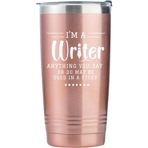 Onebttl Writer Gifts for Women/Men - 20oz/590ml Stainless Steel Insulated Tumbler with Straw - Graduation/Birthday/Christmas Gift for Writers, Novelist, Scriptwriter - Story, Rosegold