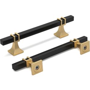 homdiy 6 Pack 5 Inch Cabinet Pulls Black and Gold Kitchen Cabinet Handles, Black and Gold Dresser Drawer Pulls Kitchen Cabinet Hardware (5 inch (128mm) hole center)
