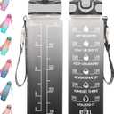 Enerbone 32 oz Drinking Water Bottle with Times to Drink and Straw, Motivational with Carrying Strap, Leakproof BPA & Toxic Free, Ensure You Drink Enough Water for Fitness Gym Outdoor (Gray-Black)