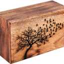 Wooden Cremation Urn for Human Ashes Adult  Handcrafted Solid Wood Memorial Urn Box | Engraved Flying Bird Design | Large Burial Urn with Antique Finish | 250 Cu in Capacity | Funeral Keepsake