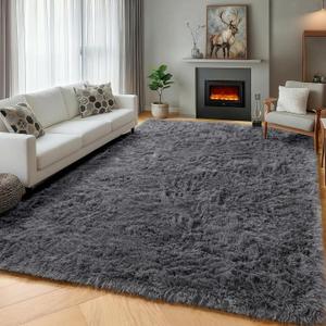 ONASAR Grey Area Rugs for Living Room, 5x8 Gray Fluffy Shag Bedroom Rug, Ultra Soft Plush Shaggy Large Indoor Floor Carpet for Nursery Kids Girls Boys Teen Home Office Decor Aesthetic