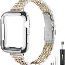 Thin Women Band Compatible with Apple Watch 38mm with Face Cover, Stainless Steel for Metal iwatch Band Series 9 8 7 6 5 4 3 2 1 SE.