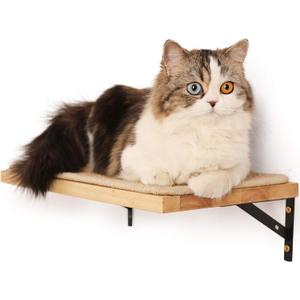 FUKUMARU Cat Wall Shelves, 17 x 10 Inch Cat Walls Furniture with Sisal Mat, Solid Rubber Wood Floating Shelf with Upgraded Installation, Kitten Wall Tree for Sleeping, Playing and Scratching