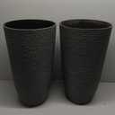 QCQHDU Large Tall Dark Gray Planters Set of 2-9 Gallon 12" Round Outdoor Planters for Front Door & Patio, Faux Stone Indoor Plant Pots with Tray, Porch Decor Plant Containers