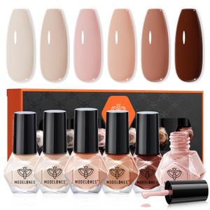 2 x modelones Nail Polish Set, 6 Colors Nude Brown Pink Skin Tones Milky White Mini Nail Polish Fall Winter Neutral Brown Quick Dry Fingernail Polish Manicure DIY Salon Home Gifts for Women Girl