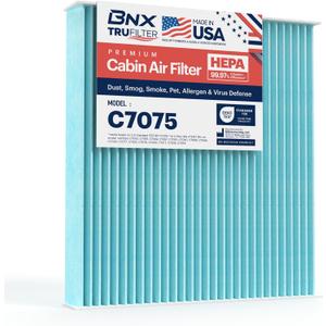 BNX TruFilter C7075 Cabin Air Filter, HEPA 99.97%, MADE IN USA, Compatible With Honda Fit, Scion FR-S; Subaru: BRZ; Toyota: 86