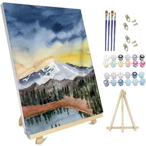 3 x hyzsj Paint by Number for Adults Framed Canvas, DIY Mountain Arts and Crafts for Adults Beginner with Wooden Easel, Paint Brushes, Acrylic Paint Set for Home Wall DecorLandscape 11.8x15.7inch