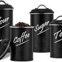 Hillbond Canisters Sets for The Kitchen Countertop with Airtight Lids, Tea, Coffee Sugar and Flour Containers, Farmhouse Black Canisters for Kitchen Counter Set of 4