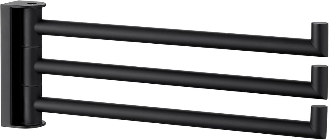 Angle Simple Swivel Hand Towel Holder, SUS 304 Stainless Steel Foldable 3 Towel Bars for Bathroom, Matte Black