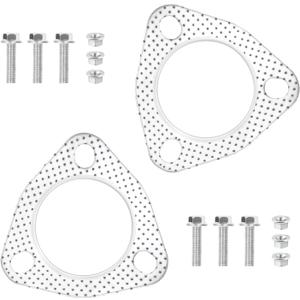 2PCS Exhaust Flange Gasket with 6PCS Exhaust Bolts and 6PCS Nut Kit,Graphite Composite Exhaust Gasket for Exhaust Flange Repair,Universal Car Accessories for Car SUV Truck (2.5 inch)