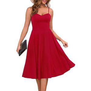 Zattcas Womens 2025 Spring Summer Sleeveless Midi Sundress A Line Flowy Wedding Guest Cocktail Party Dress with Pockets (Red)