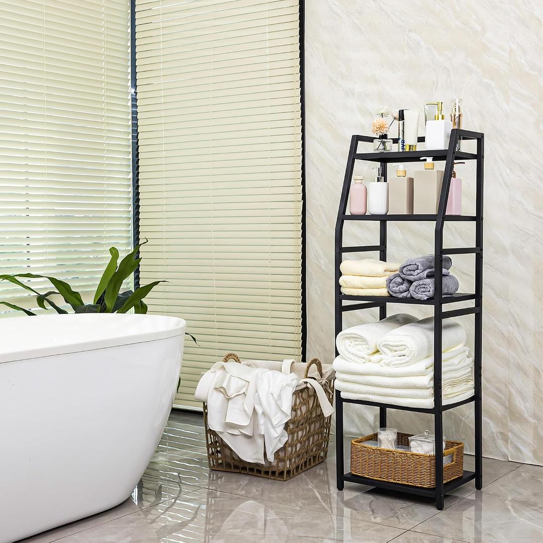Aquzee 5-Tier Bathroom Shelf, Tall Towel Storage Rack for Bathroom, Standing Shelving Metal Units, Height Adjustable Shlef Display Rack for Laundry Bathroom Kitchen, 15.75”W x 11.81”D x 47.24”H